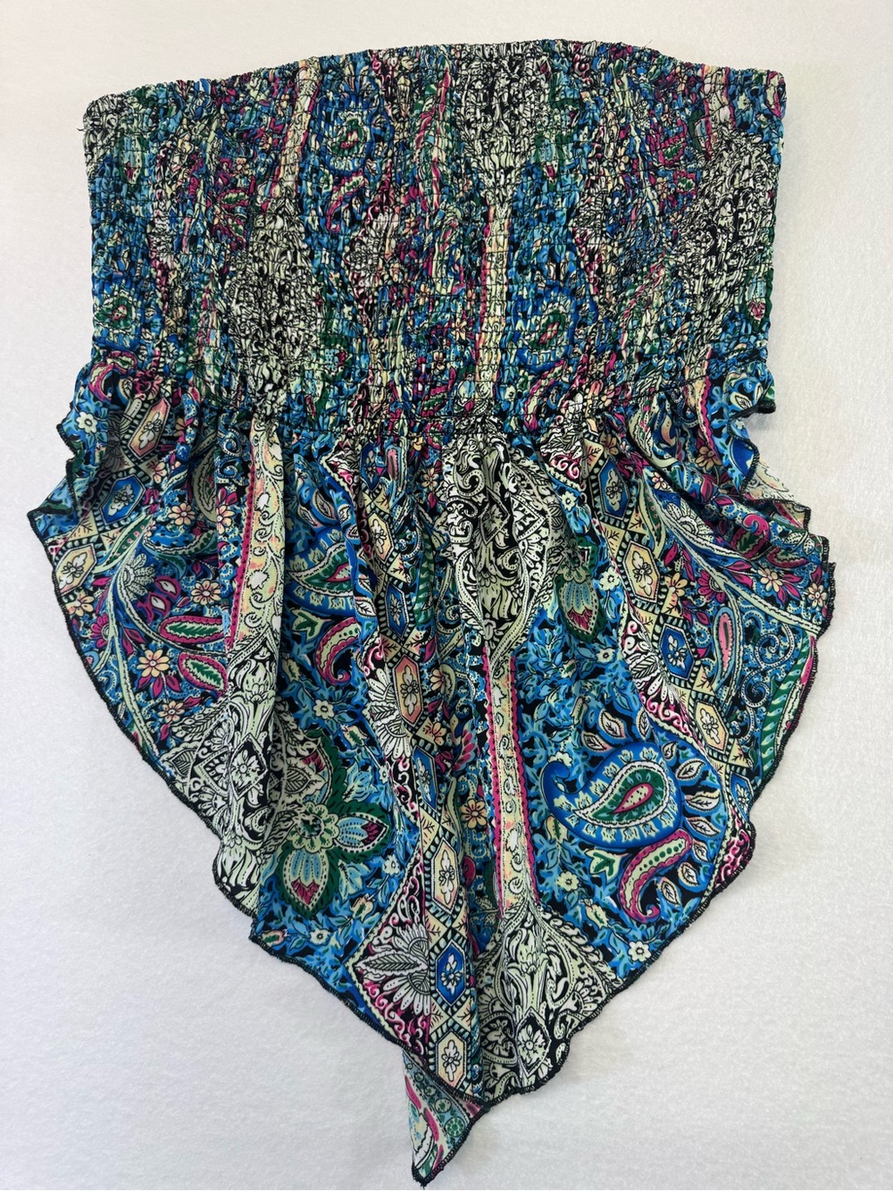 SHEIN Blue Multi Paisley Smocked Handkerchief Tube Top